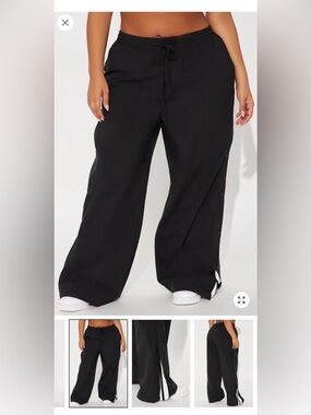 Fashion Nova Black Wide-Leg Snap button track pants